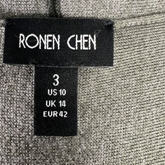Ronen Chen Size 3 US 10 Long Cardigan Gray Open Front Short Sleeve Lagenlook - Picture 6 of 7